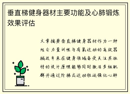 垂直梯健身器材主要功能及心肺锻炼效果评估